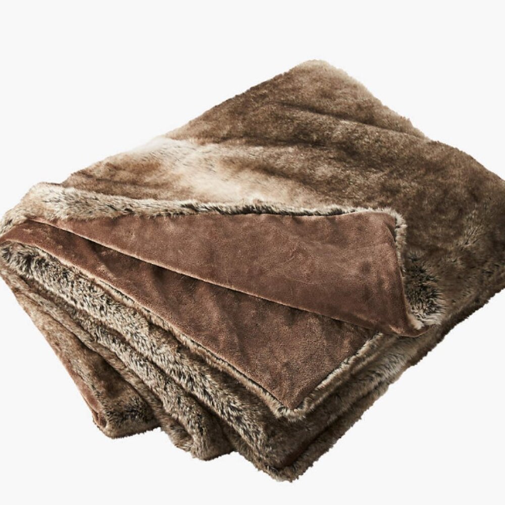 CB2 Faux Fur Throw Blanket in Light Gray - Picture 2 of 8